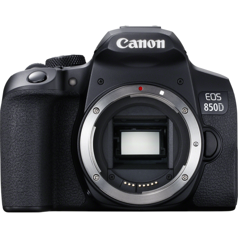 Canon EOS 850D + EF-S 18-55mm IS STM Objektiv + Rucksack + SD Karte + Ersatzakku Produkt Vorderansicht