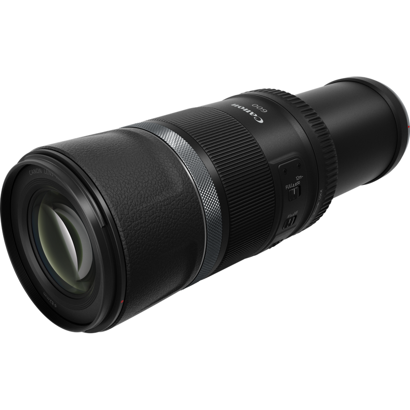 Canon RF 600mm F11 IS STM Objektiv Produkt Diagonale Ansicht des erweiterten Objektivs
