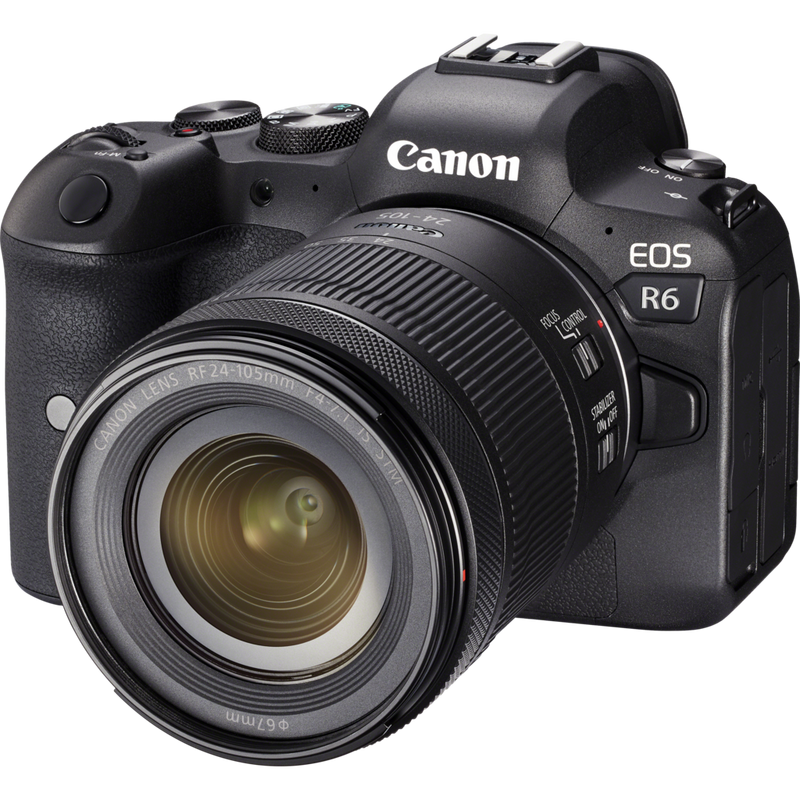 Canon EOS R6 spiegellose Kamera + RF 24-105mm F4-7.1 IS STM Objektiv Produkt Diagonale Ansicht