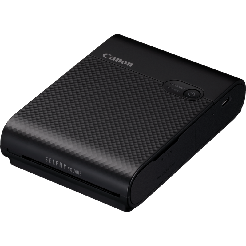 Canon SELPHY SQUARE QX10 mobiler WLAN-Farbfotodrucker, Schwarz Produkt Schrägansicht von links
