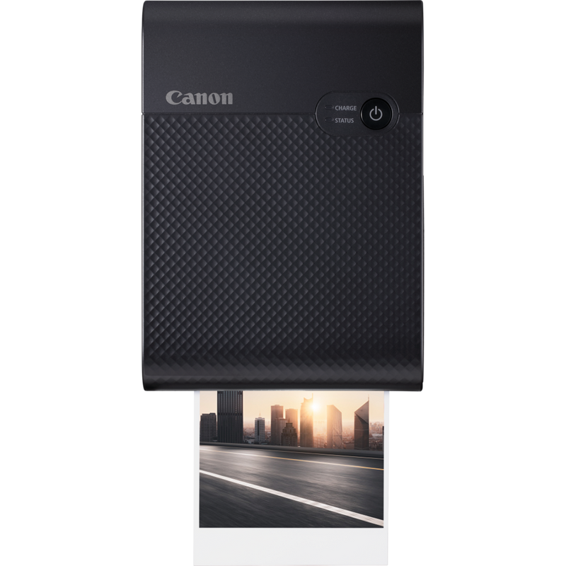 Canon SELPHY SQUARE QX10 mobiler WLAN-Farbfotodrucker, Schwarz Produkt Vorderansicht mit Ausdruck