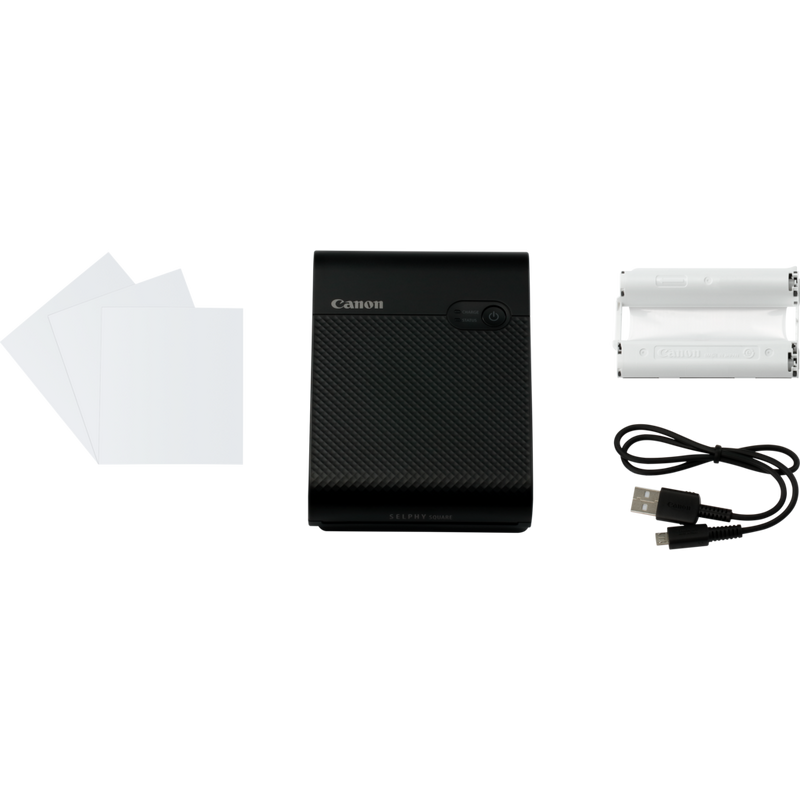 Canon SELPHY SQUARE QX10 mobiler WLAN-Farbfotodrucker, Schwarz Produkt Lieferumfang