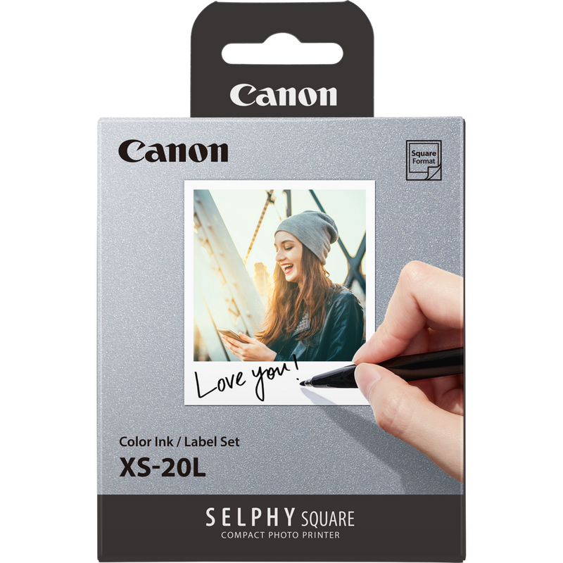 Canon SELPHY SQUARE QX10 mobiler WLAN-Farbfotodrucker, Premium-Kit, Weiß Produkt Aufkleber Papier Vorderansicht