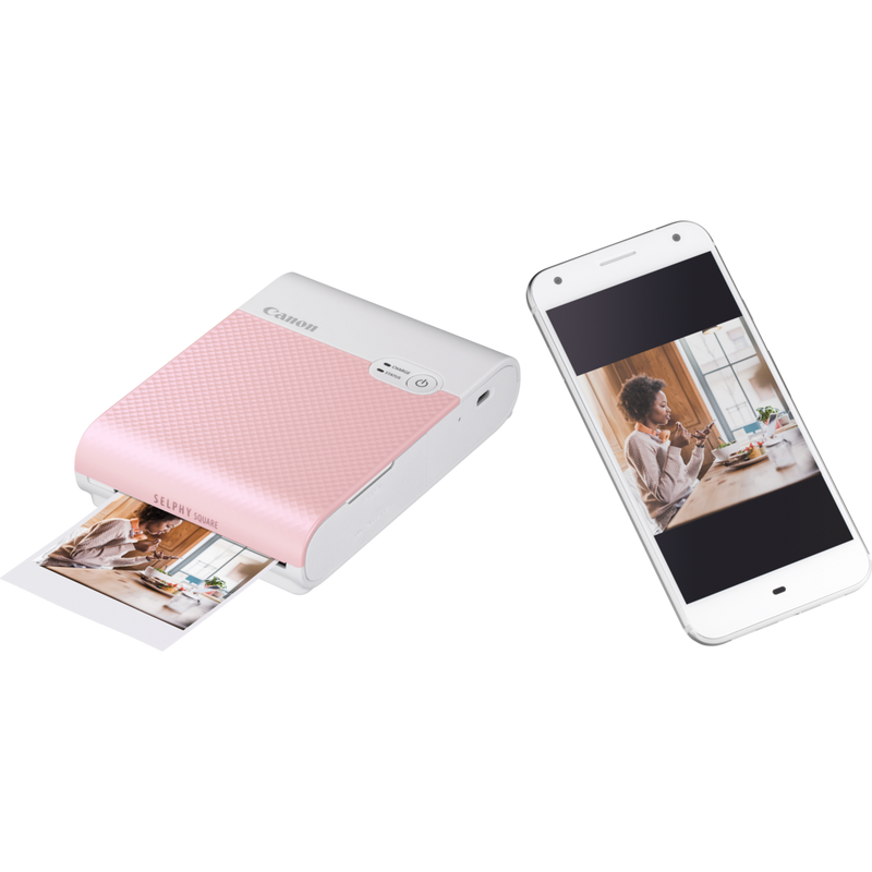 Canon SELPHY SQUARE QX10 mobiler WLAN-Farbfotodrucker, Pink Produkt Produkt mit Handy