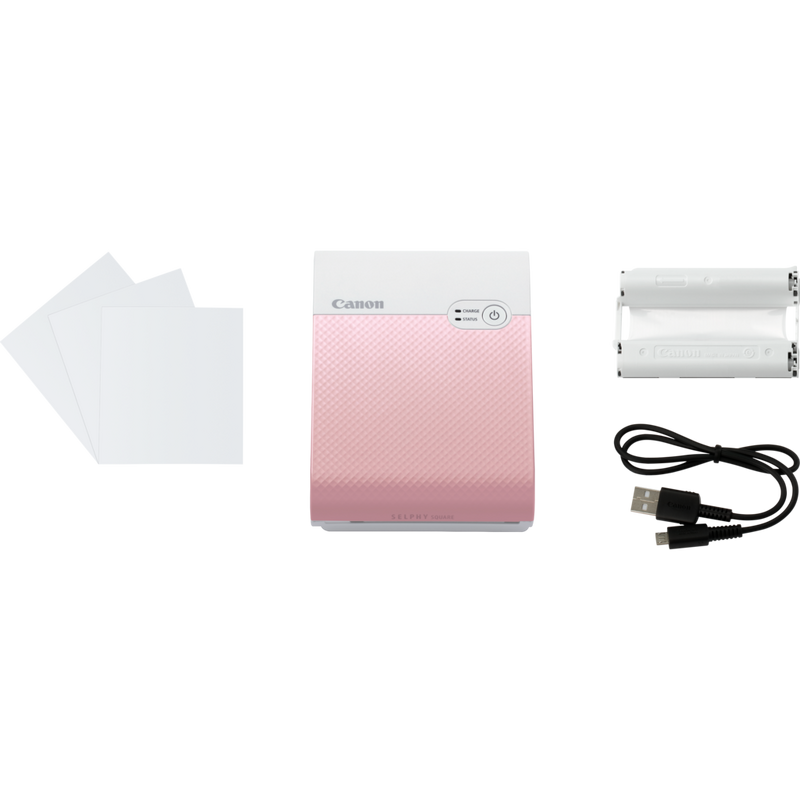 Canon SELPHY SQUARE QX10 mobiler WLAN-Farbfotodrucker, Pink Produkt Lieferumfang