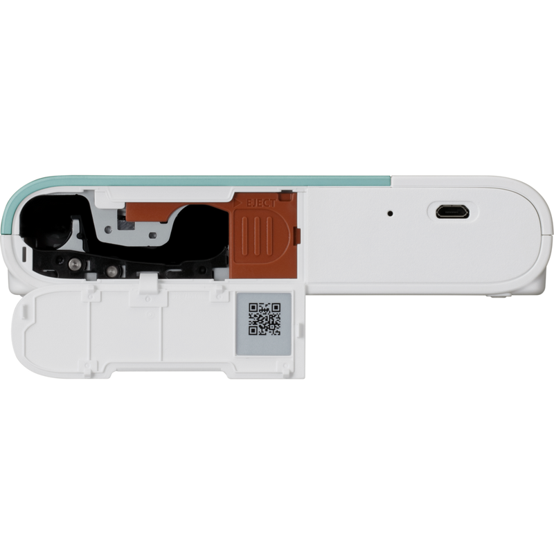 Canon SELPHY SQUARE QX10 mobiler WLAN-Farbfotodrucker, Mintgrün Produkt Ansicht von unten mit geöffneter Klappe