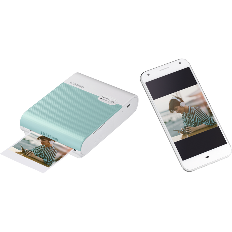 Canon SELPHY SQUARE QX10 mobiler WLAN-Farbfotodrucker, Mintgrün Produkt Produkt mit Handy