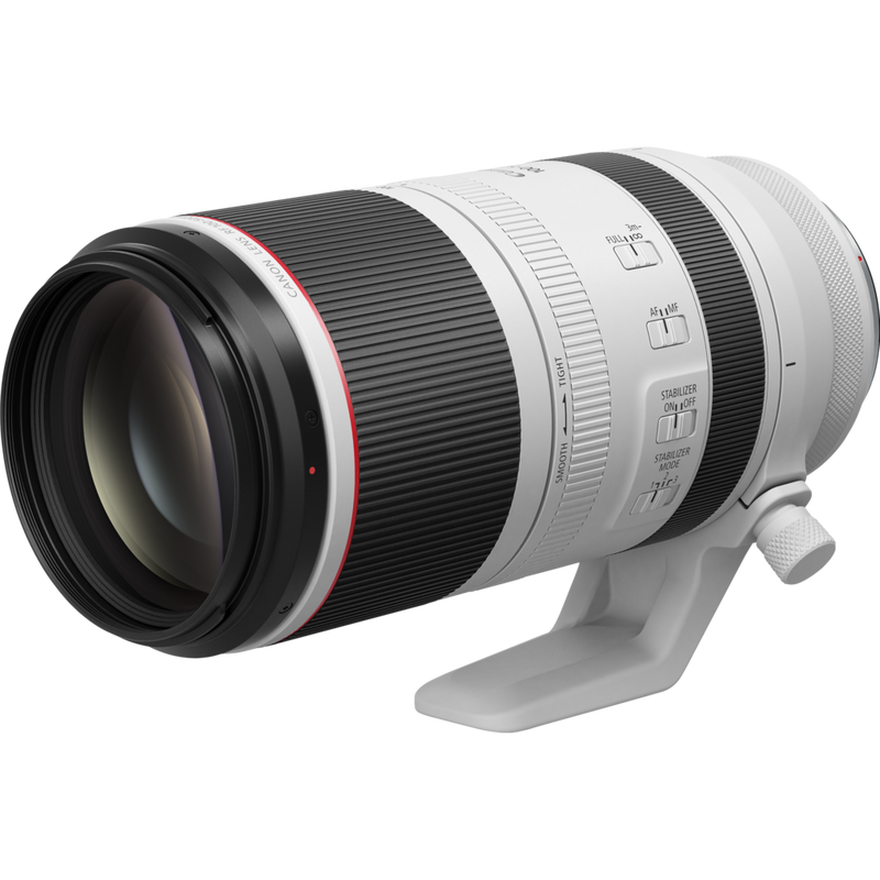 Canon RF 100-500mm F4.5-7.1L IS USM Objektiv Produkt Diagonale Ansicht mit Stativgewinde