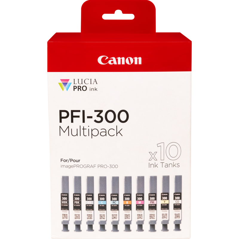 Canon PFI-300 MBK/PBK/CO/GY/R/C/M/Y/PC/PM 10 Tintentanks Multipack Produkt Vorderansicht