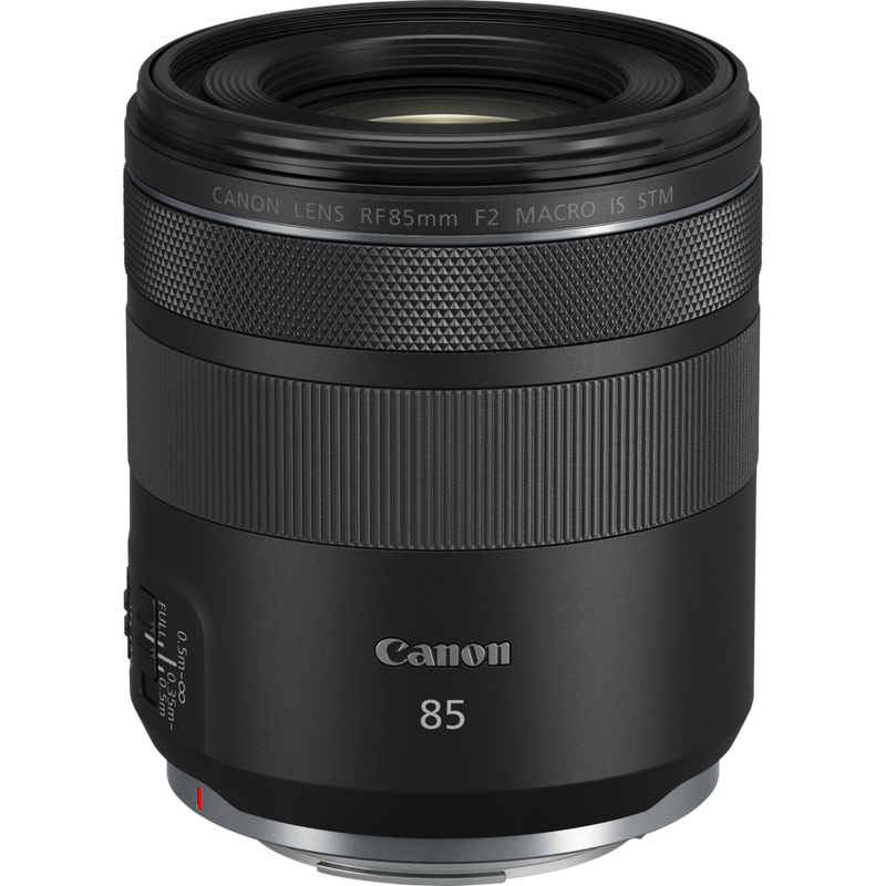 Canon RF 85mm F2 Macro IS STM Objektiv Produkt Diagonale Draufsicht