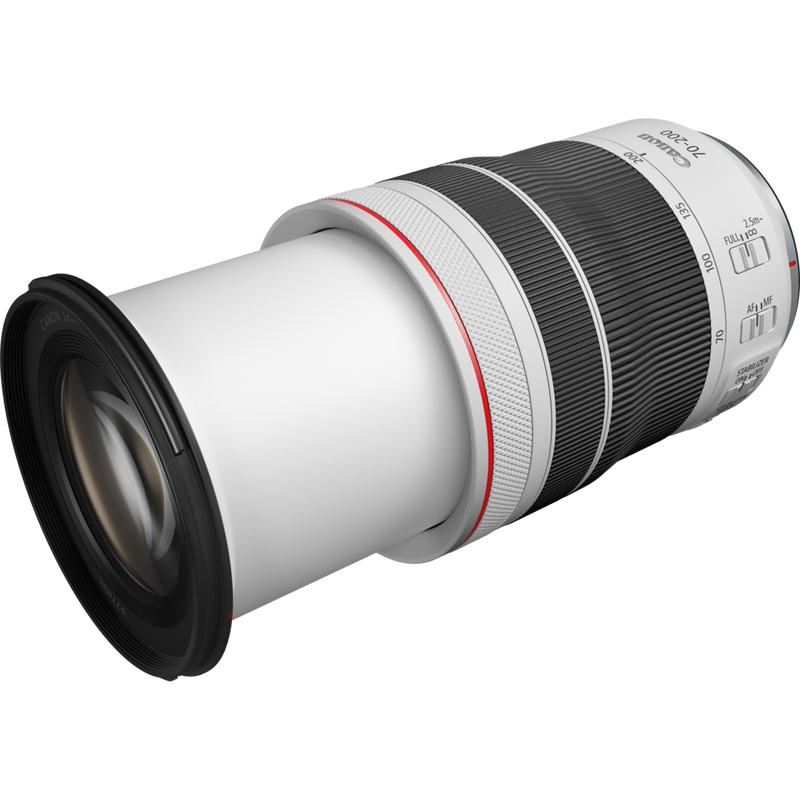 Canon RF 70-200mm F4L IS USM Objektiv Produkt Diagonale Ansicht des erweiterten Objektivs