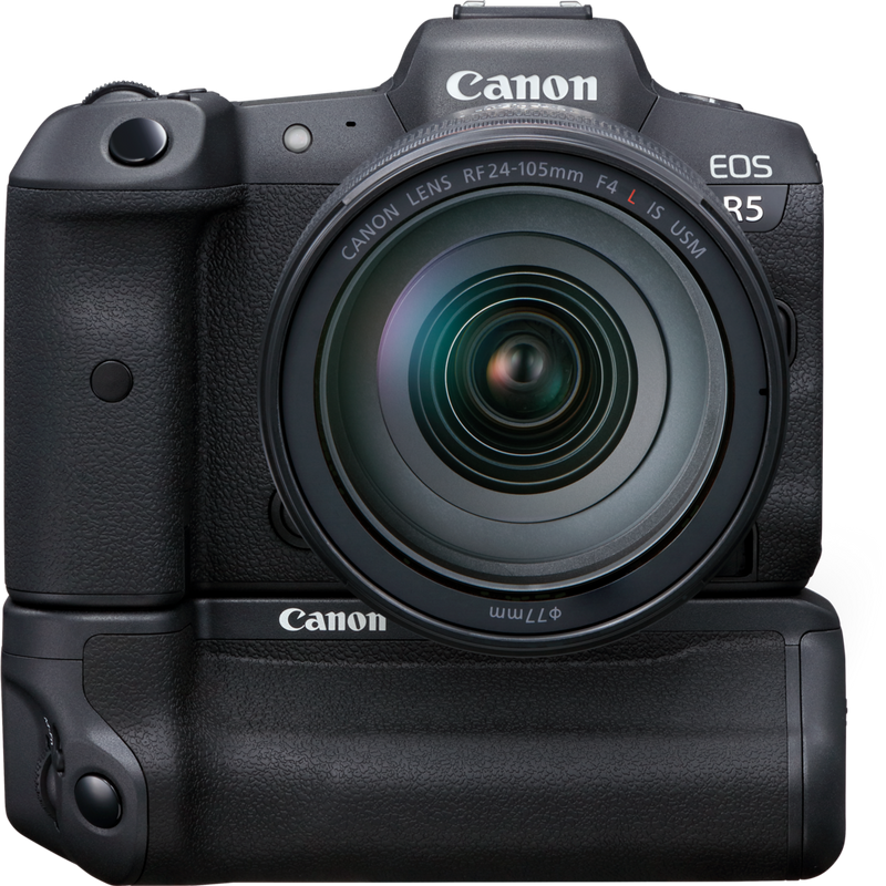 Canon BG-R10 Battery Grip Product Front View with camera attached
