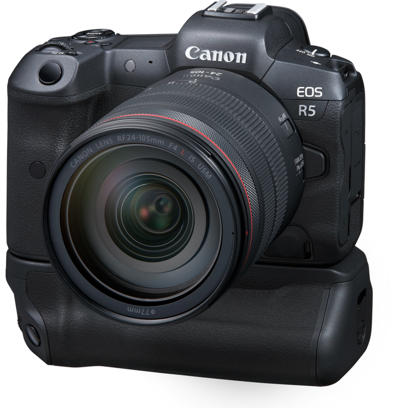 Canon BG-R10 Battery Grip Product Left View with camera attached