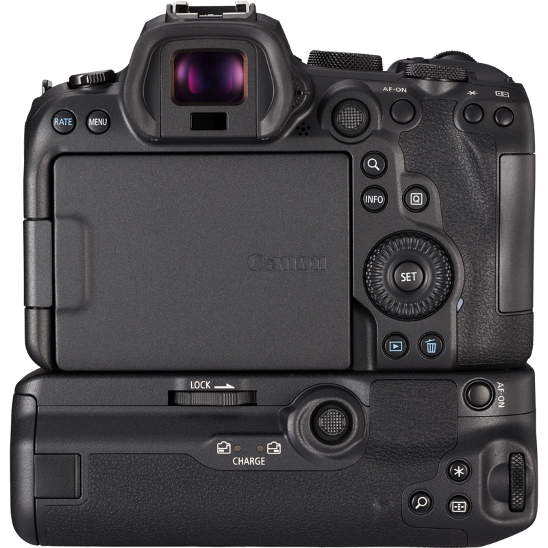 Canon BG-R10 Battery Grip Product Back View with camera attached