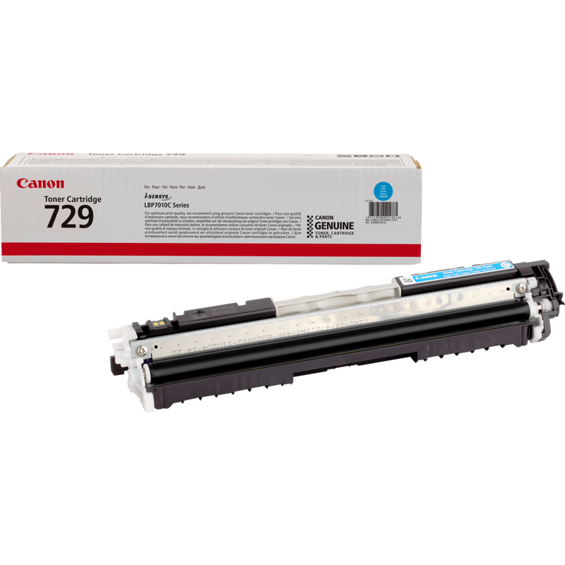 Canon 729C Toner-Cartridge Cyan Produkt Verpackung und Patrone