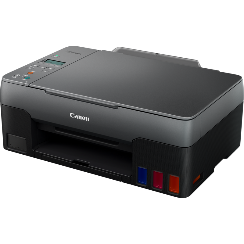 Canon PIXMA G3520 3-in-1 drahtloser MegaTank Farbdrucker mit nachfüllbaren Tintenbehältern Produkt Schrägansicht von vorne