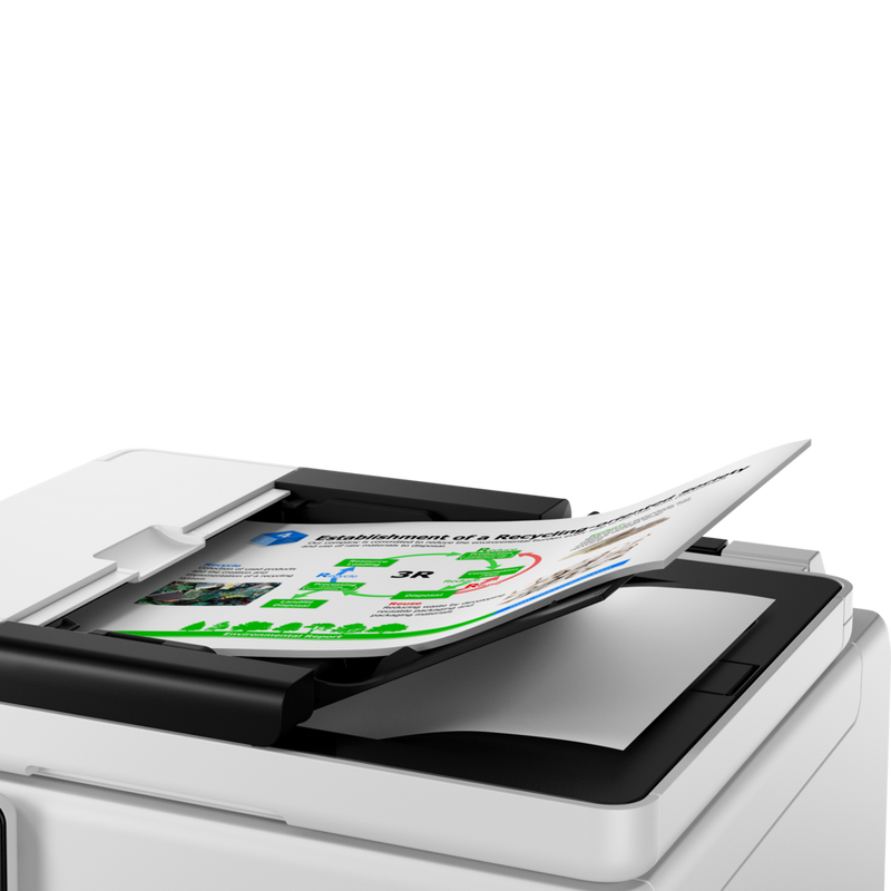 MAXIFY GX6050 MegaTank 3-in-1 Tintenstrahl-Multifunktionssystem mit nachfüllbaren Tintentanks und WLAN Produkt Ansicht von oben mit in die Kassette eingelegtem Papier