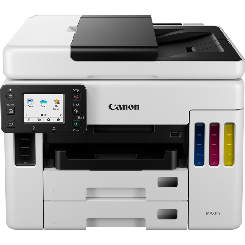 Canon MAXIFY GX7050 MegaTank Farb-Tintenstrahl-Multifunktionssystem mit WLAN und nachfüllbaren Tintentanks Produkt Vorderansicht
