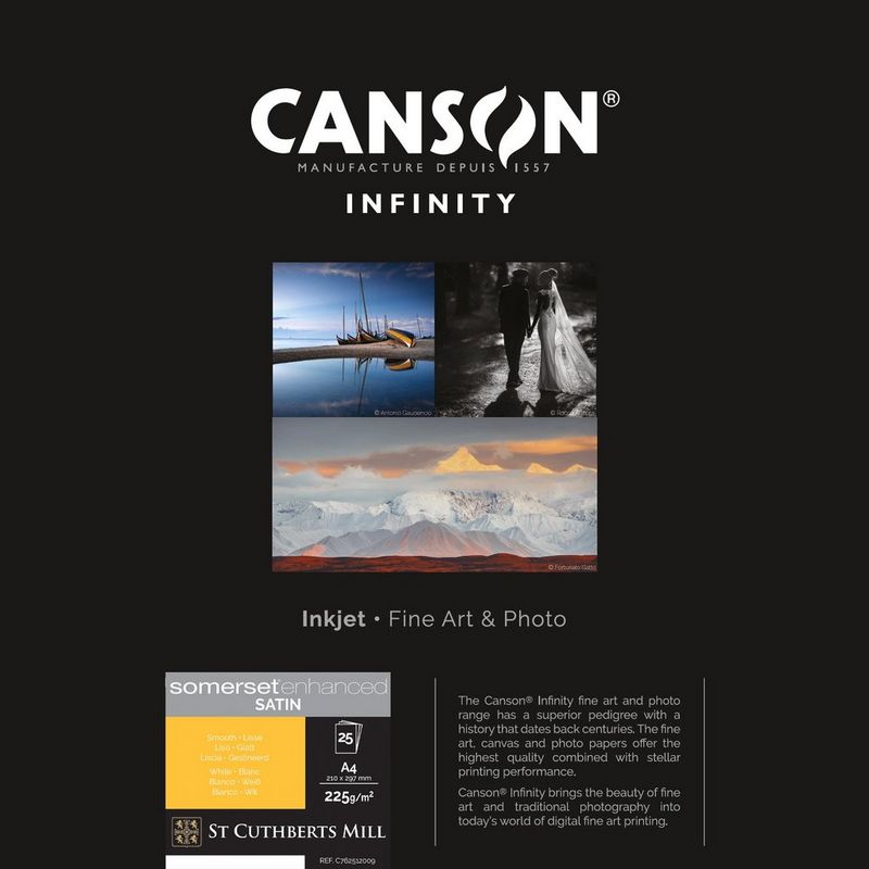 Canson Infinity Somerset Enhanced Satin White Paper, 225 g/m², A4, 25 Blätter, Produkt Titelseite