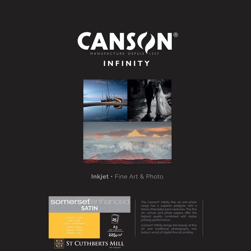 Canson Infinity Somerset Enhanced Satin White Paper, 225 g/m², A3, 25 Blätter, Produkt Titelseite