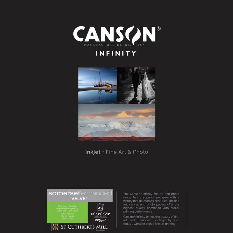 Canson Infinity Somerset Enhanced Velvet White Paper, 225 g/m², A3, 25 Blätter, Papierserie und Beispieldruck
