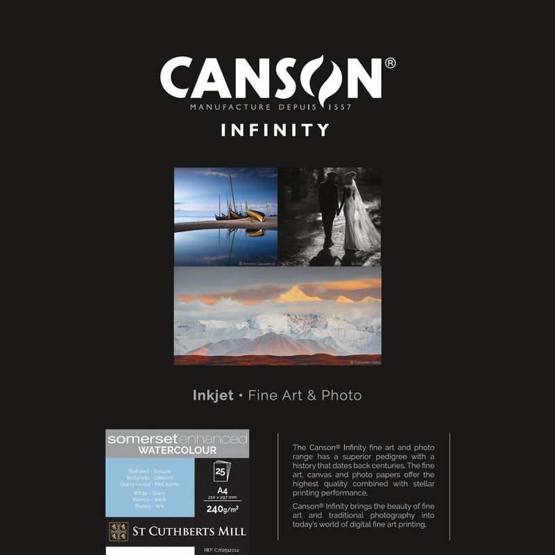 Canson Infinity Somerset Enhanced Watercolour Rag White Paper, 240 g/m², A4, 25 Blätter, Produkt Titelseite