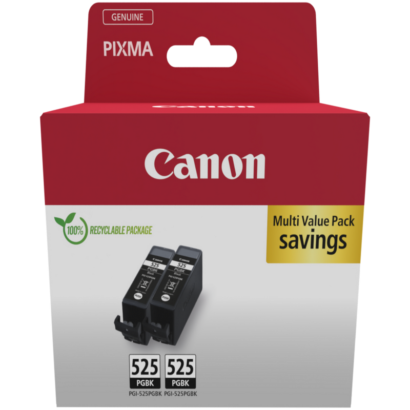 Canon PGI-525PGBK Pigment Black Ink Cartridge (Twin Pack) Product Package front view