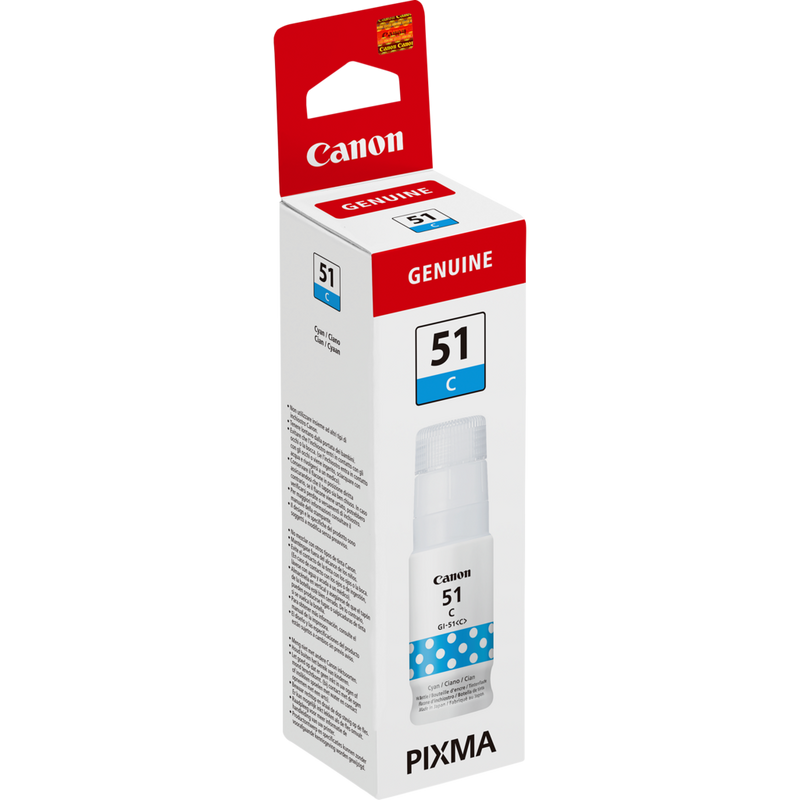 Canon GI-51C, Hohe Reichweite, Tintenflasche, Cyan Produkt Ansicht von links