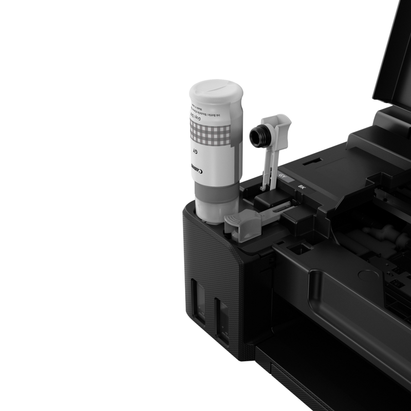 Canon PIXMA G550 Wireless Refillable MegaTank Inkjet Photo Printer Product With Black Ink Being Refilled