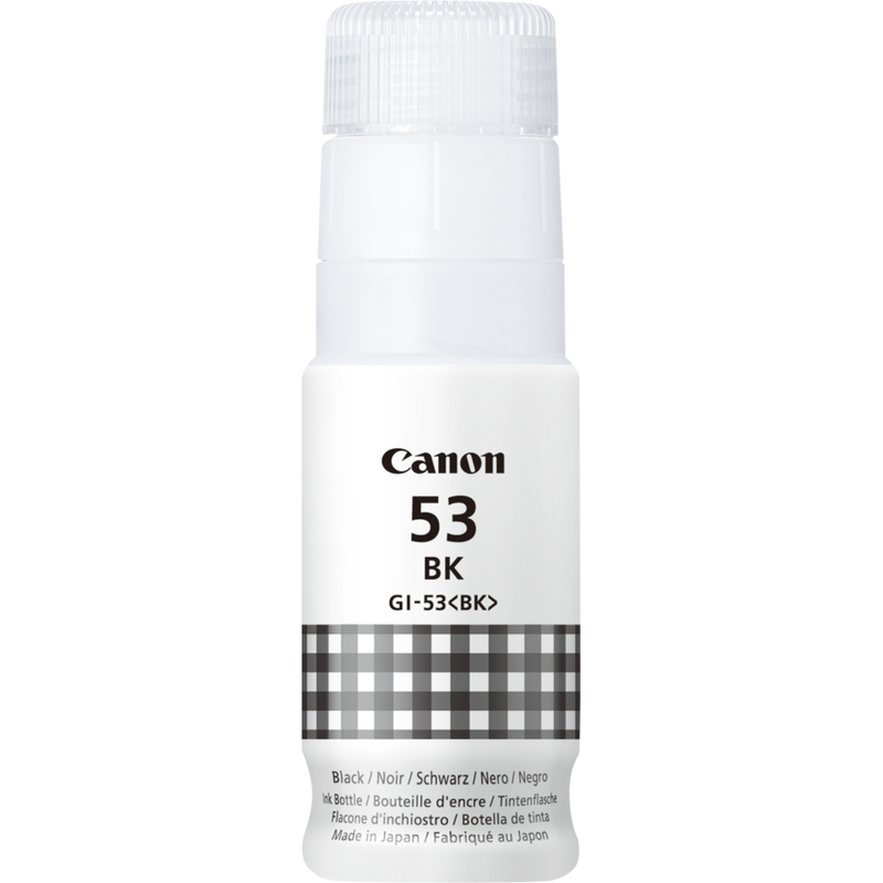 Canon GI-53BK Schwarz Tintenflasche Produkt Vorderansicht der Flasche
