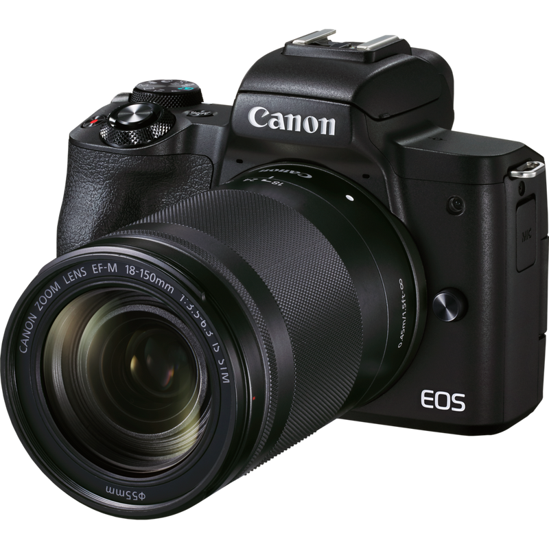 Canon EOS M50 Mark II spiegellose Kamera, Schwarz + EF-M 18-150mm f/3.5-6.3 IS STM Objektiv, Graphit-Grau Produkt Diagonale Ansicht