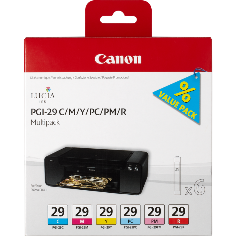 Canon PGI-29 C/M/Y/PC/PM/R Multipack mit 6 Tinten Produkt Vorderansicht