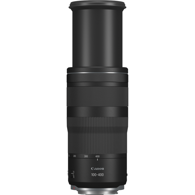 Canon RF 100-400mm F5.6-8 IS USM Objektiv Produkt Vorderansicht des erweiterten Objektivs