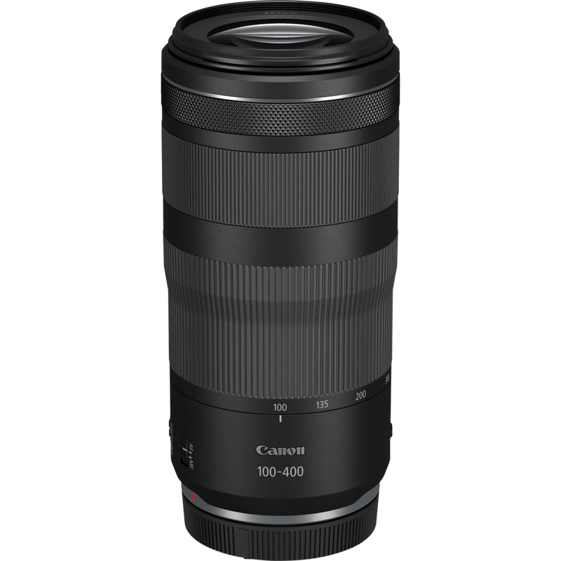 Canon RF 100-400mm F5.6-8 IS USM Objektiv Produkt Diagonale Draufsicht mit Staubkappe