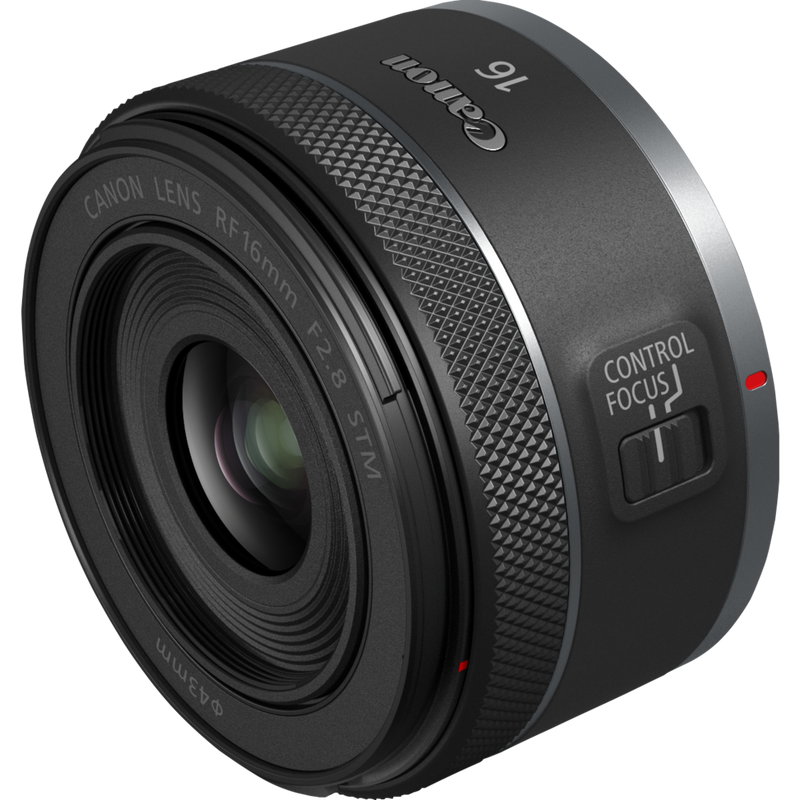 Canon RF 16mm F2.8 STM Objektiv Produkt Diagonale Ansicht