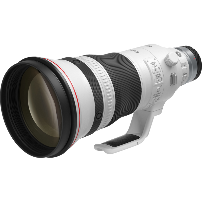 Canon RF 400mm F2.8 L IS USM Objektiv Produkt Diagonale Ansicht mit Stativgewinde