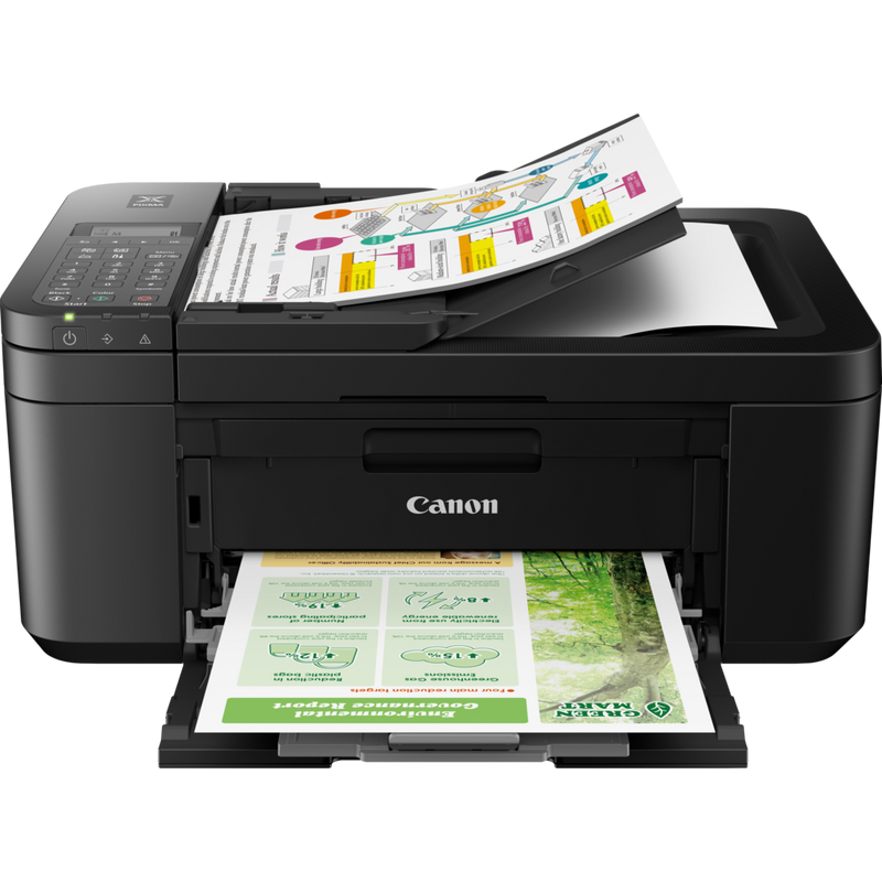 Canon PIXMA TR4650 Wireless Colour All-in-One Inkjet Photo Printer, Black Product Front View With Paper Tray Out
