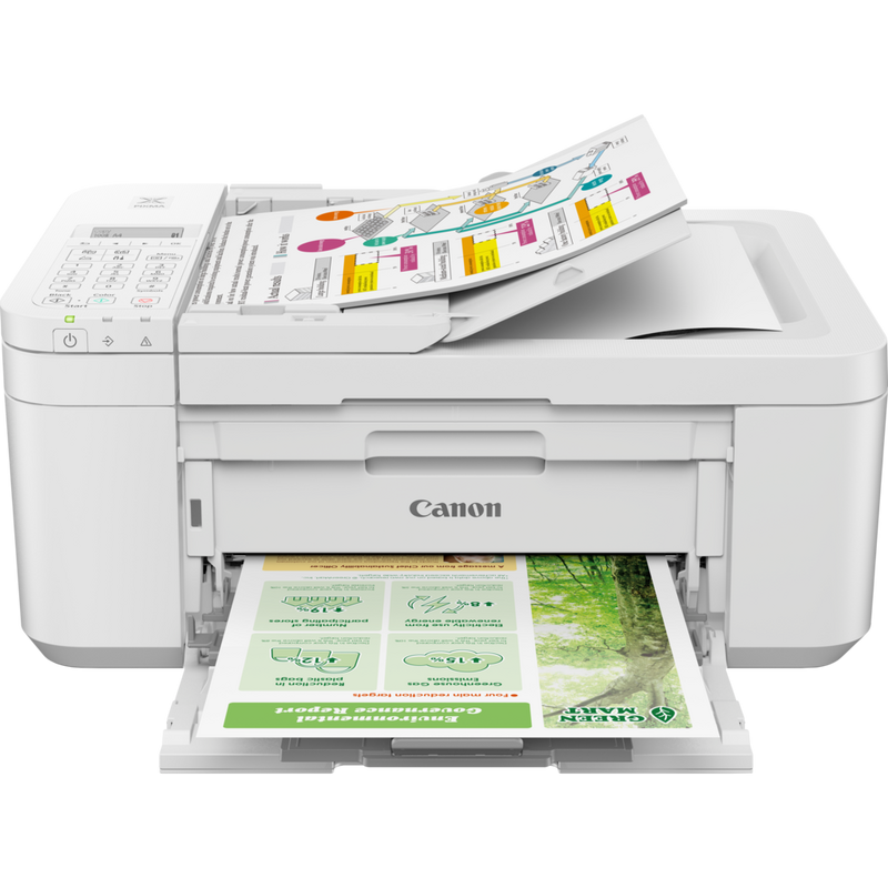 Canon PIXMA TR4651 Wireless Colour All-in-One Inkjet Photo Printer, White Product Front View With Paper Tray Out