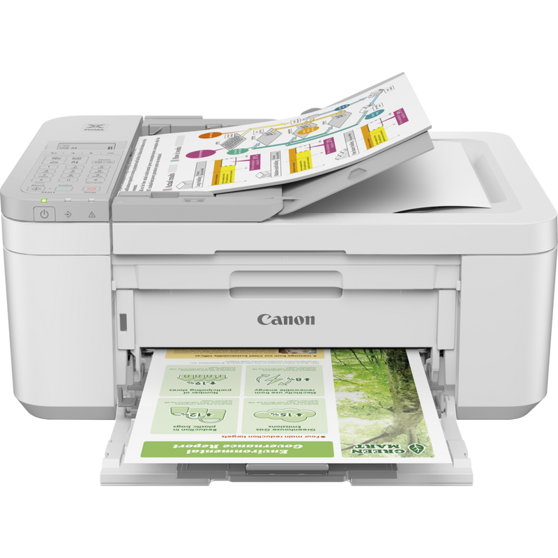 Canon PIXMA TR4756i WLAN-Farb-Multifunktionssystem Fotodrucker, Weiß/Grau Produkt Produkt mit geöffnetem Fach