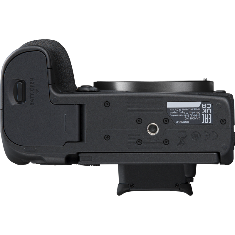 Canon EOS R7 spiegellose Kamera (Gehäuse) + RF-S 18-150mm F3.5-6.3 IS STM Objektiv + RF-S 10-18mm F4.5-6.3 IS STM Objektiv Produkte Ansicht von unten
