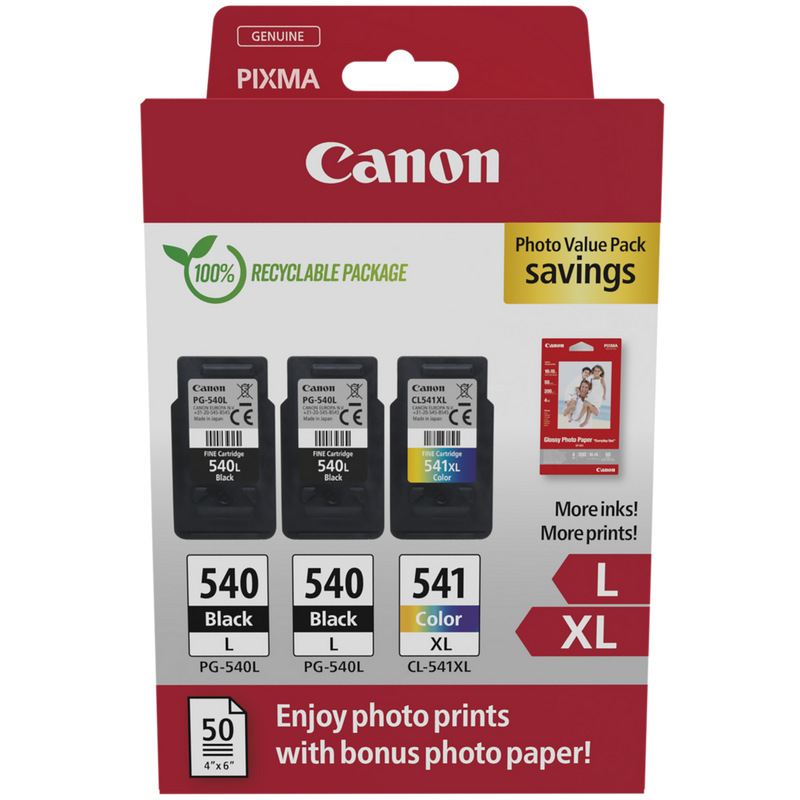 Canon PG-540L x2/CL-541XL Ink Cartridge + Photo Paper Value PackProduct Front View