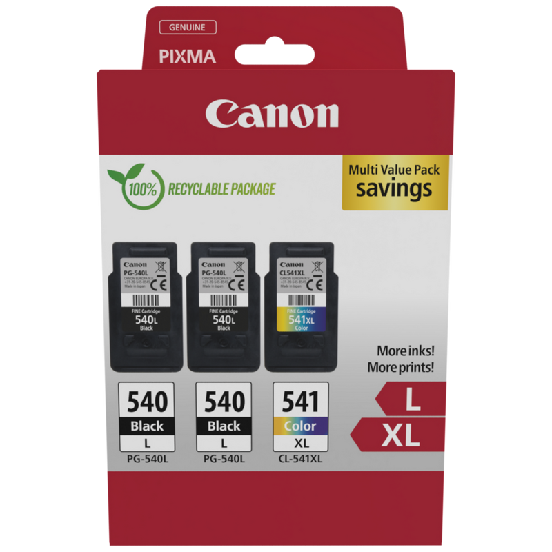 Canon PG-540L x2/CL-541XL High Yield Ink Cartridge Multipack Product Package front view
