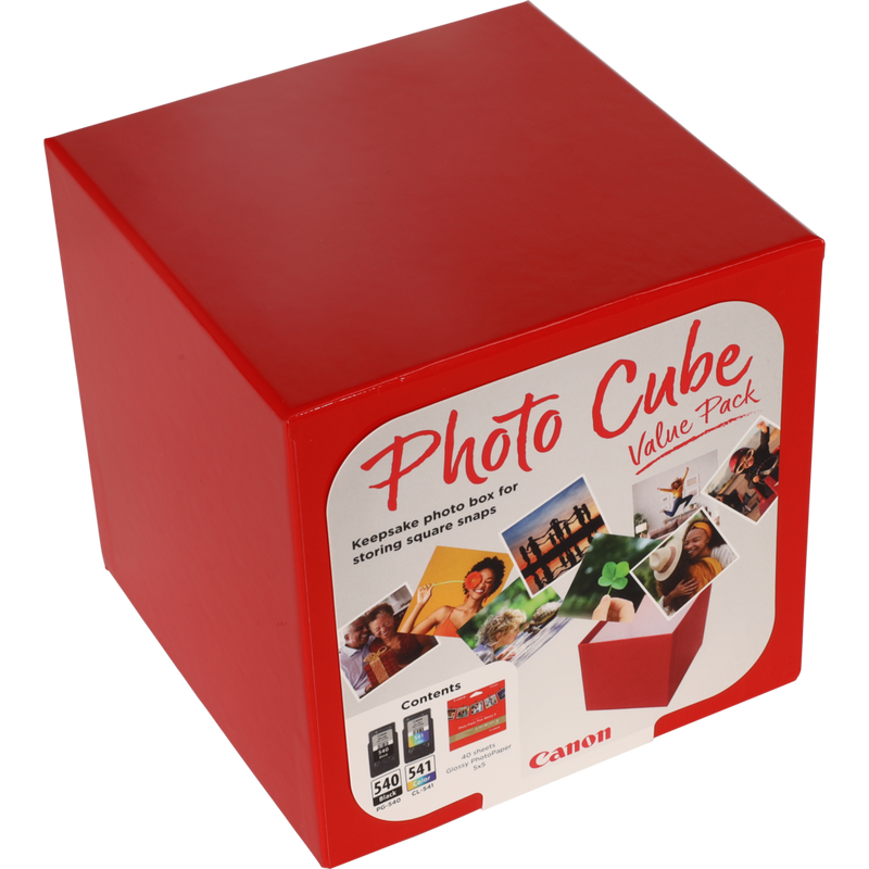 Canon Photo Cube with PG-540 + CL-541 Ink Cartridges + PP-201 5 x 5" Photo Paper Plus Glossy II (40 sheets) - Value Pack Product Top angled view