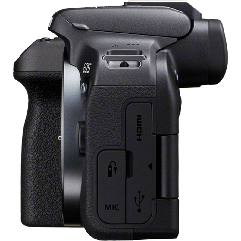 Canon EOS R10 spiegellose Kamera und RF-S 18-150mm F3.5-6.3 IS STM Objektiv Produkt Ansicht von links