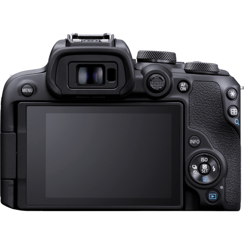 Canon EOS R10 Mirrorless Camera + RF-S 18-45mm F4.5-6.3 IS STM Lens + Backpack + SD Card + Spare Battery Product Back View