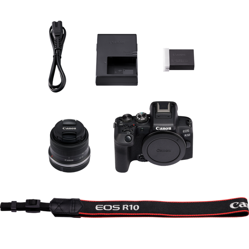 Canon EOS R10 spiegellose Kamera und RF-S 18-45mm F4.5-6.3 IS STM Objektiv Produkt Lieferumfang