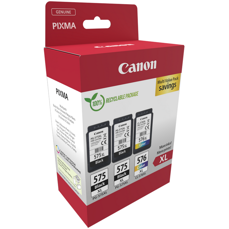 Canon PG-575XLx2/CL-576XL High Yield Ink Cartridge MultipackProduct Front Angled View