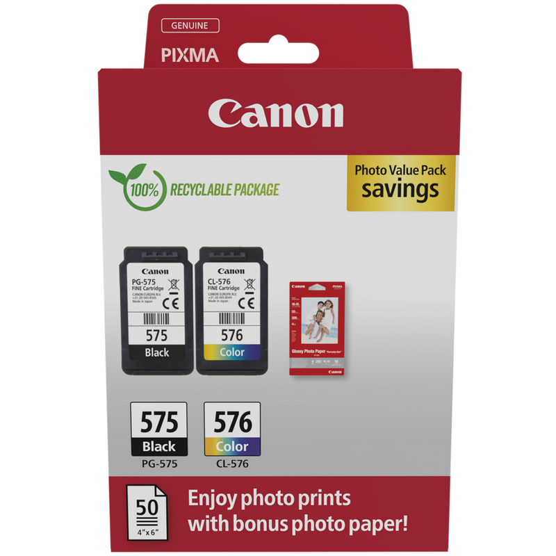 Canon PG-575/CL-576 Ink Cartridge + Photo Paper Value PackProduct Front View