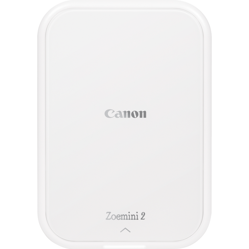 Canon Zoemini 2 tragbarer Farbfotodrucker, weiß + 20 Blatt 5 x 7,6 cm ZINK™ Fotopapier + 10 Blatt 3,3 cm ZINK™ rundes Stickerpapier Produkt Vorderansicht
