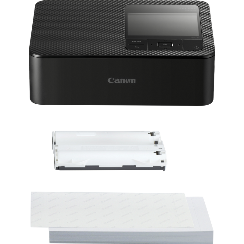 Vorderansicht eines Druckers mit Kassette und Papier